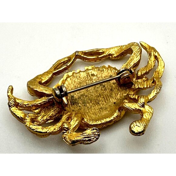 Whimsy Vintage Gold Tone Crab Brooch Pin Birthday Beach Summer Festive Sealife - Picture 4 of 6